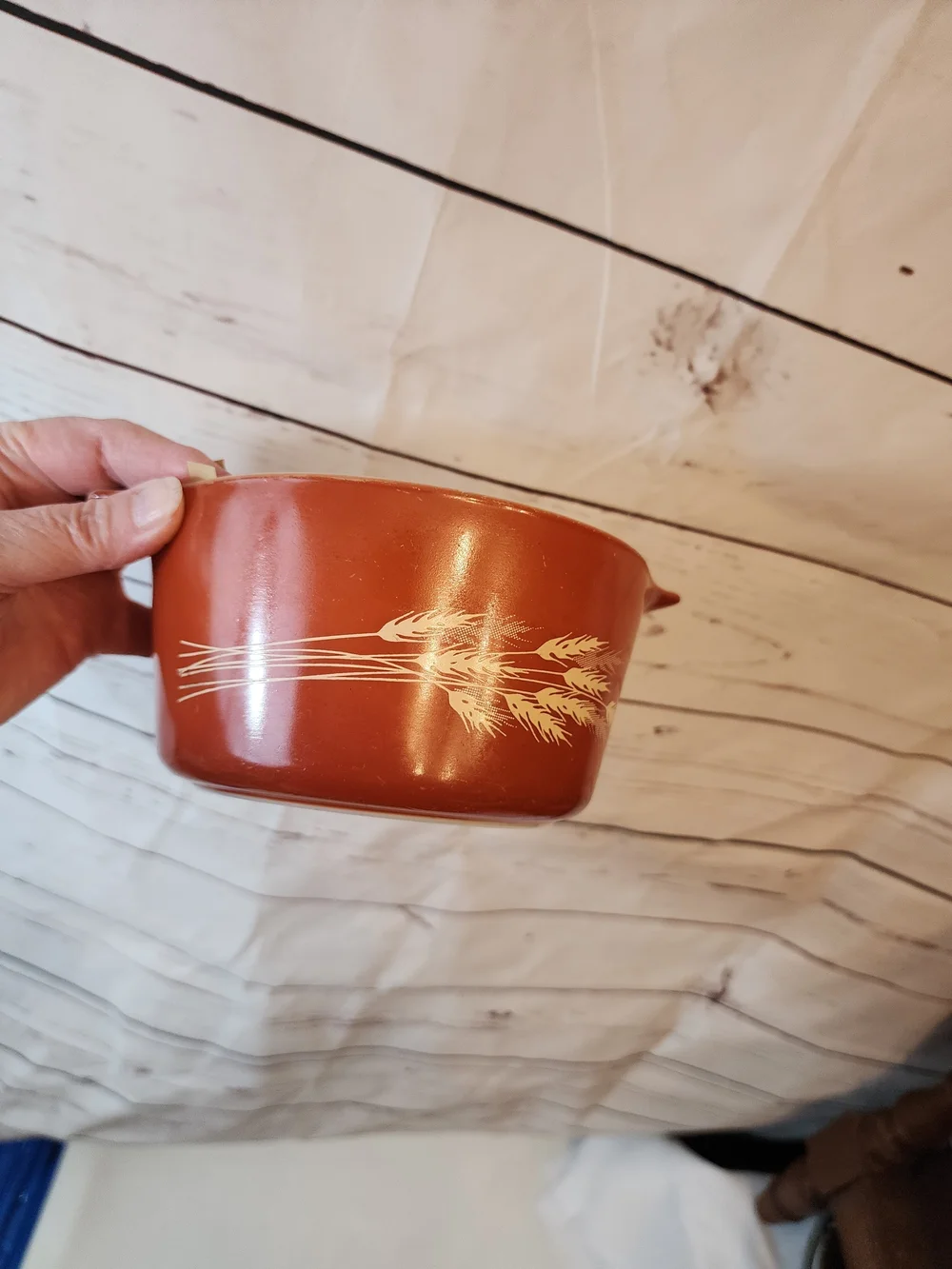 Vintage Wheat Pattern Pyrex Serving Bowl in Burnt Orange